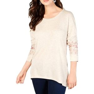 Style & Co Embellished Blouse Heather Beige Top XL